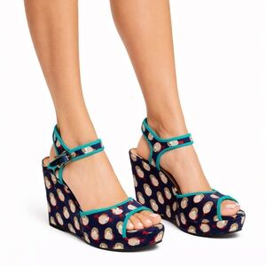 Report Bird Print Navy Wedges